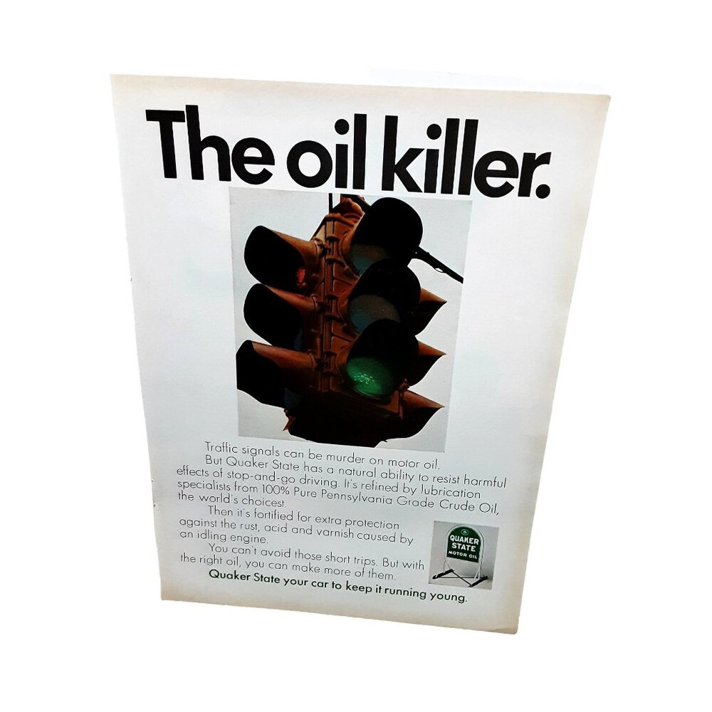 1971 Quaker State Motor Oil Traffic Signal Original Print Ad vintage